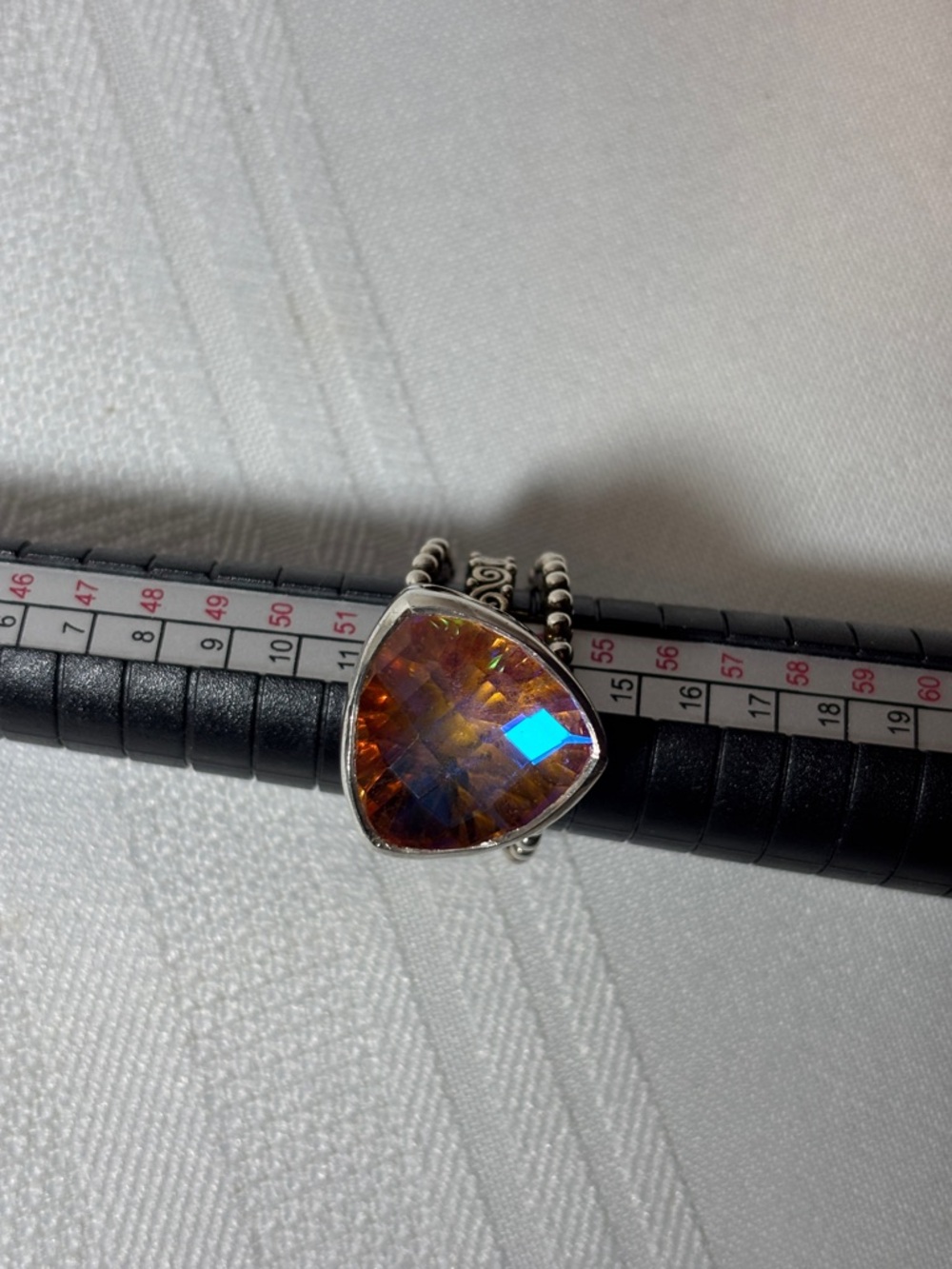 Sterling Silver Ring with Orange Mystic Trillion Stone